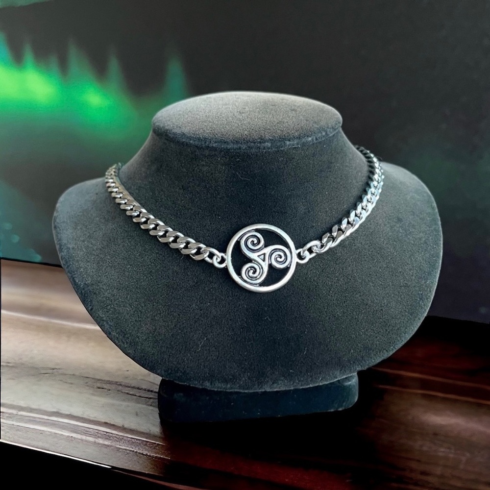 Handmade celtic knot trisquel cuban chain link stainless steel choker necklace - Picture 7 of 13